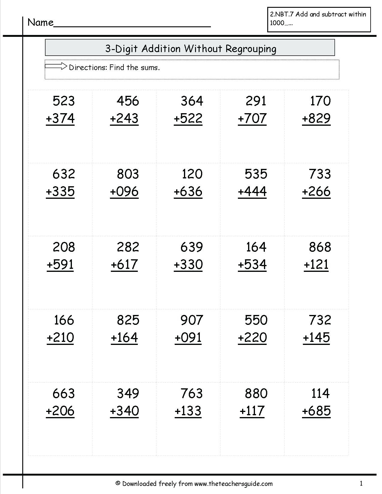 Adding Three Numbers Worksheet