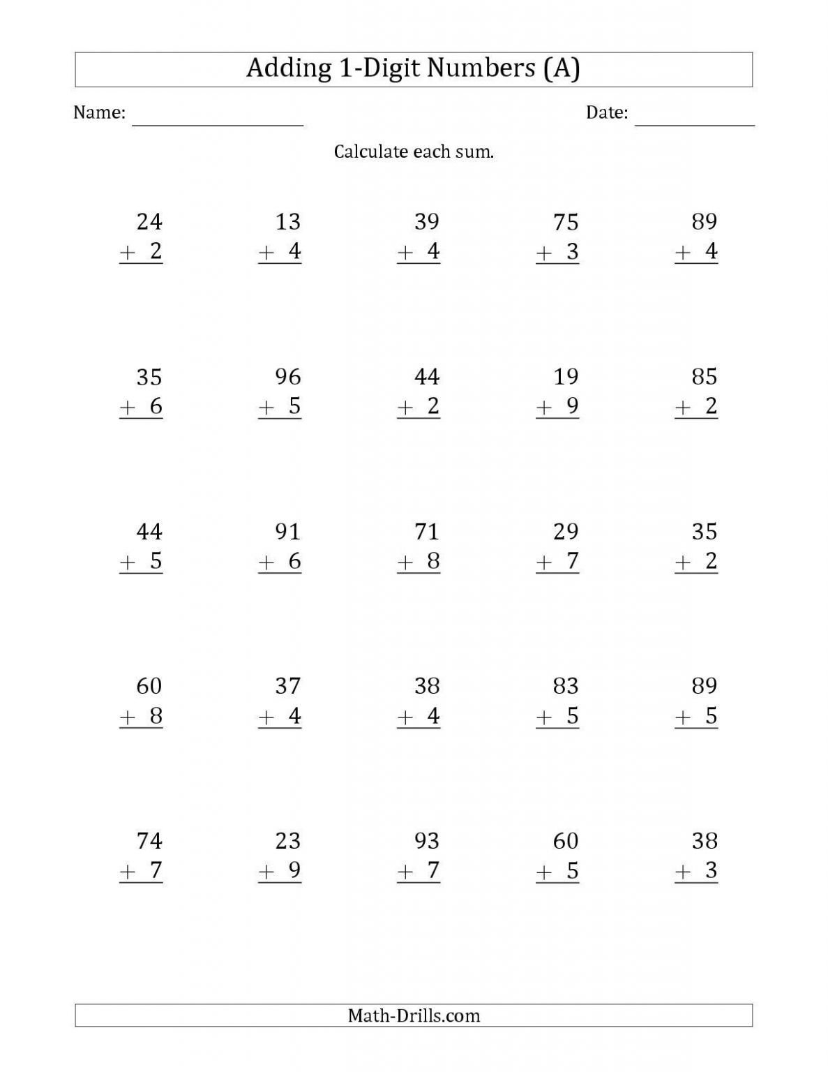 4 Free Math Worksheets Third Grade 3 Addition Adding 2 Digit Plus 1 Digit AMP