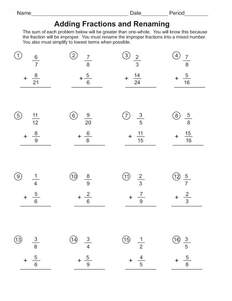 Adding Mixed Numbers Worksheet