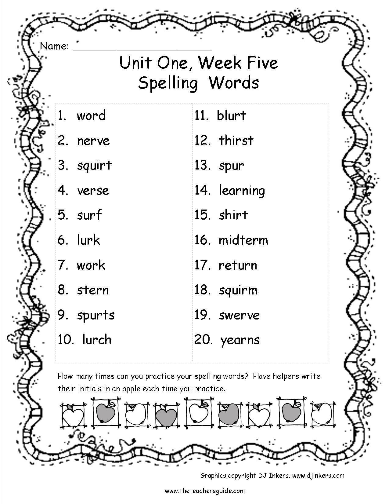 Spelling Lists For 5th Grade