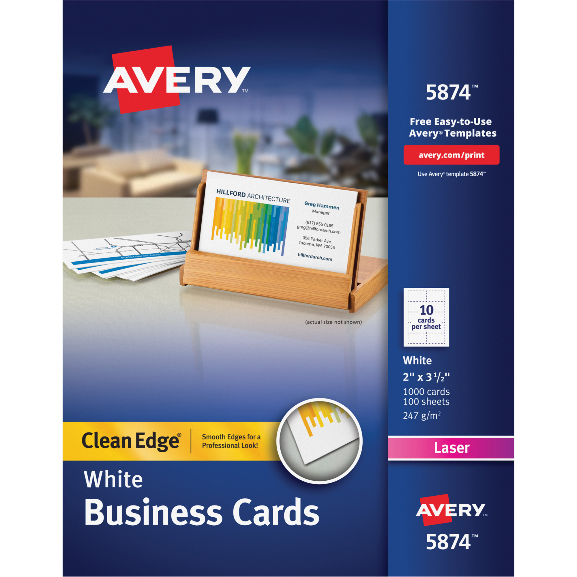 Avery Clean Edge Laser Print Business Card 3 1 2 X 2 1000 Box White Of Avery Template Business Card