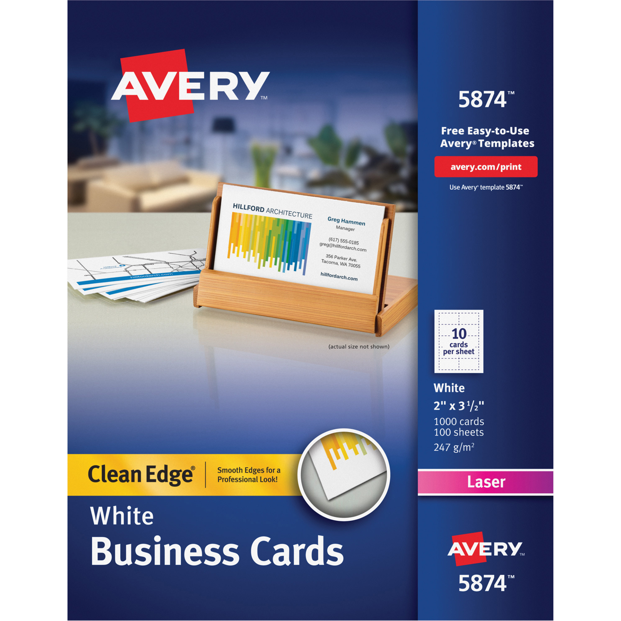 Avery Clean Edge Laser Print Business Card 3 1 2 X 2 1000 Box White Of Free Avery Business Card Templates