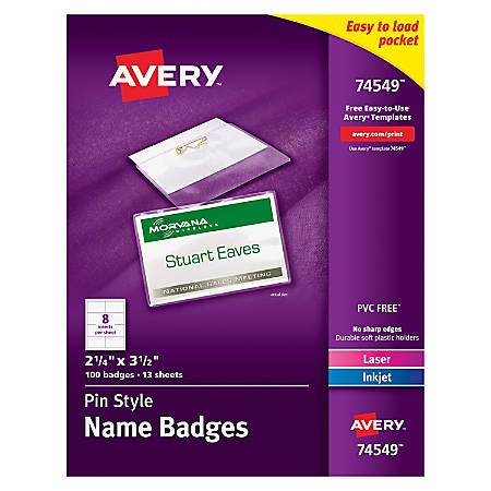 Avery Pin Style Name Badge Kits Business Card Size 2 1 4&quot; X 3 1 2&quot; Box 100 Item Of Avery Template for Business Cards