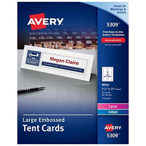 Avery Printable Tent Cards Laser &amp; Inkjet Printers 50 Cards 3 5 X 11 5309 White Of Avery Blank Business Card Template