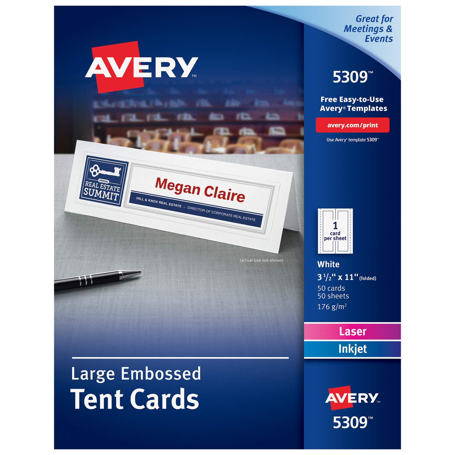 Avery Printable Tent Cards Laser &amp; Inkjet Printers 50 Cards 3 5 X 11 5309 White Of Avery Business Cards Templates Free