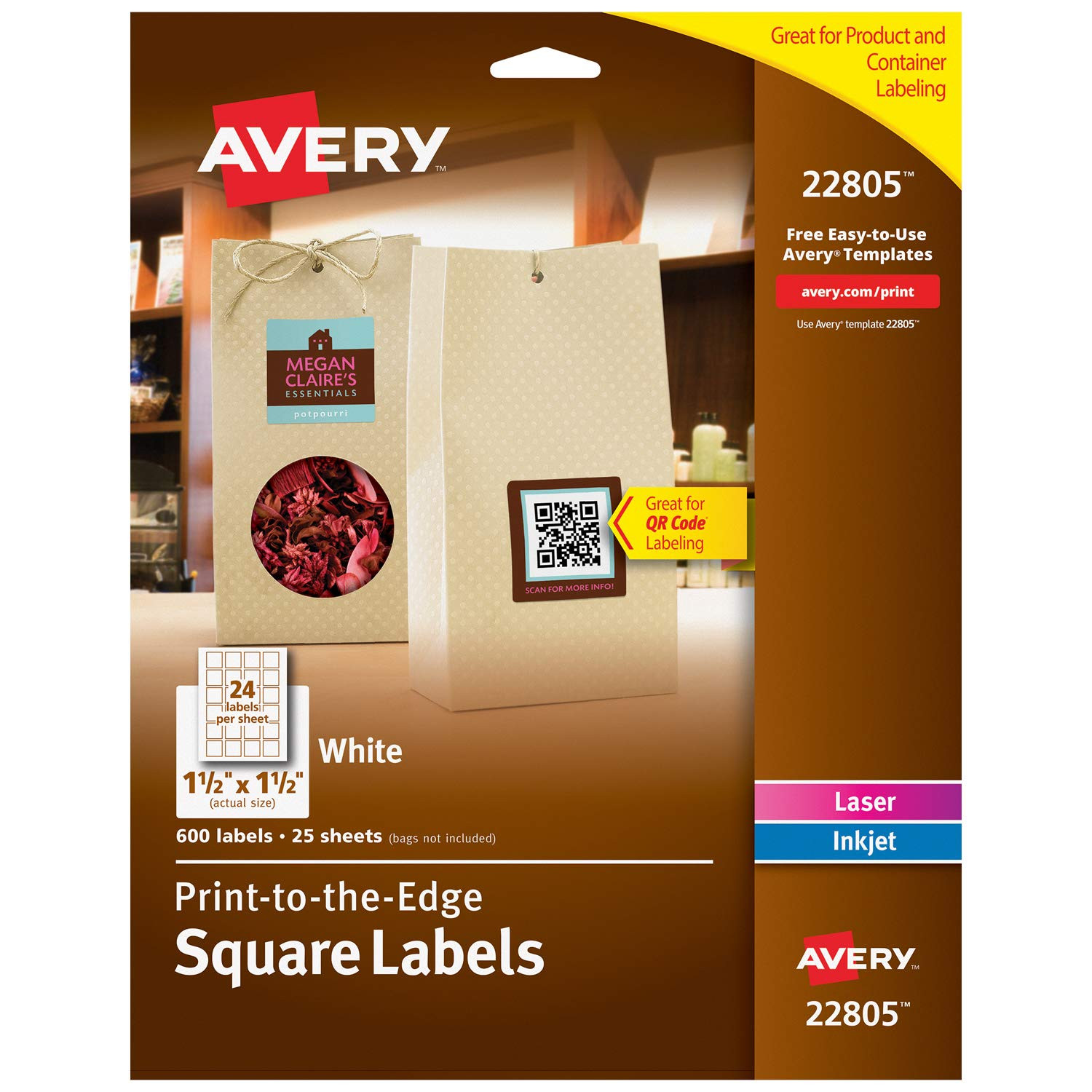 Avery Square Labels for Laser &amp; Inkjet Printers Print to the Edge 1 5&quot; X 1 5&quot; 600 Labels Of Avery Templates Business Cards 10 Per Sheet