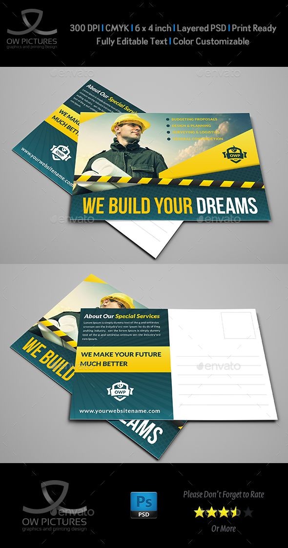 Construction Postcard Template Vol 2 Fonts Logos Icons Of Construction Business Cards Templates