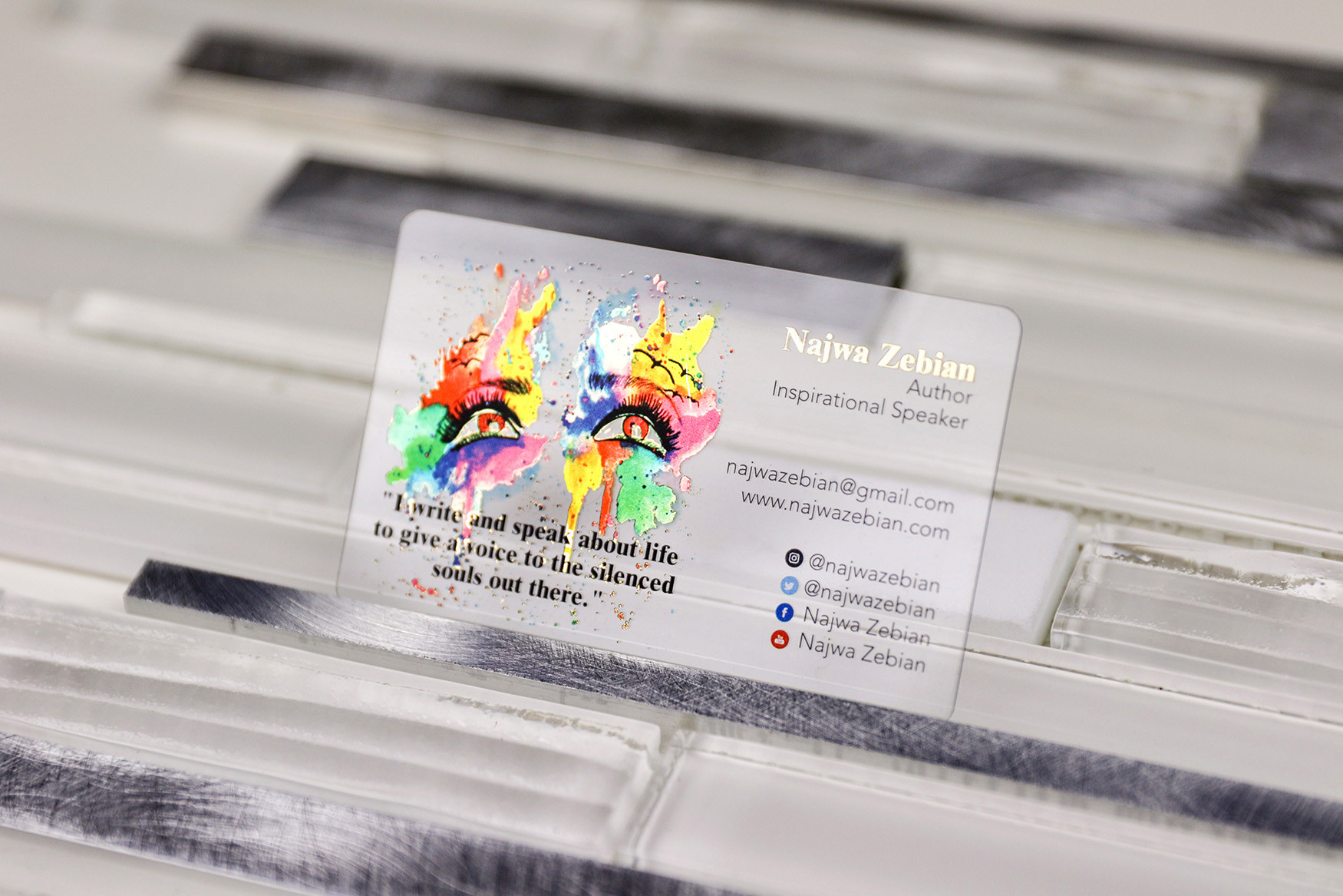 Business Card Satin Frosted Foil Najwa Zebian