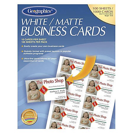 Geographics Inkjet Laser Print Business Card 3 1 2&quot; X 2&quot; 65 Lb Basis Weight Matte 100 Pack White Item Of Geographics Business Cards Template