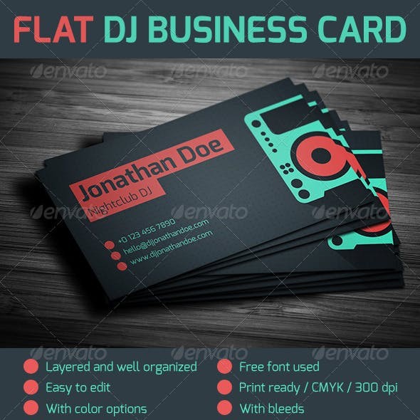 flat dj business card preview