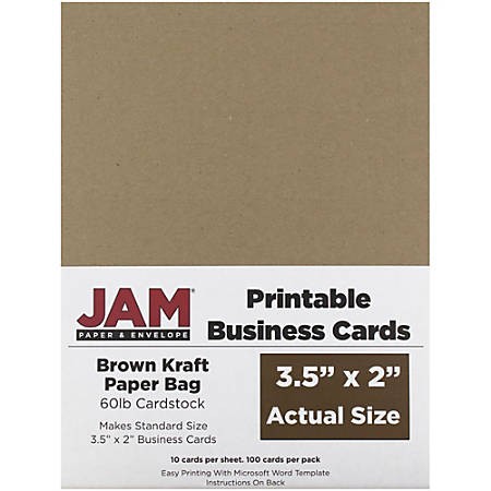 Jam Paper Printable Business Cards 3 1 2&quot; X 2&quot; Brown Kraft 10 Cards Per Sheet Pack 10 Sheets Item Of Template for Business Cards 10 Per Sheet