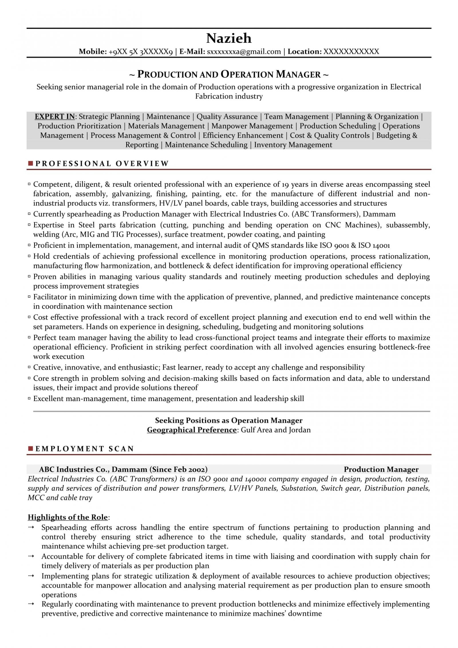 production manager sample resumes resume format templates manufact manufacturing supervisor cover letter summary template objective pdf samples example examples 1600x2262