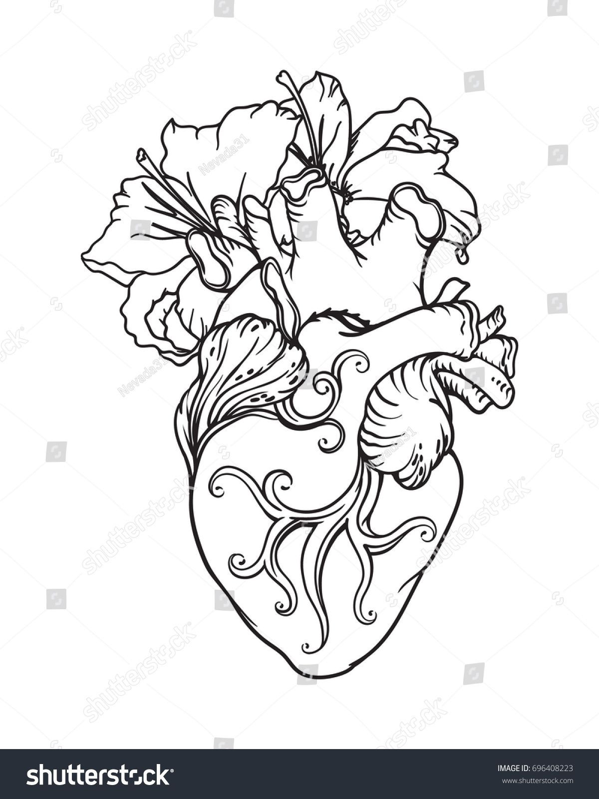 Stylized Anatomical Human Heart Drawing Heart with White Of Tattoo Business Cards Templates Free