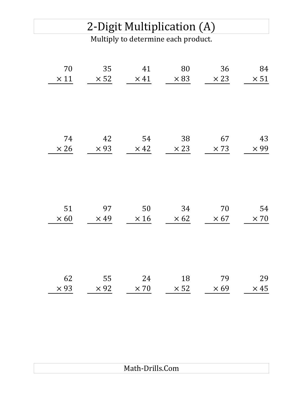 the multiplying a 2 digit number by a 2 digit number a long of 2 digit times 2 digit multiplication worksheets