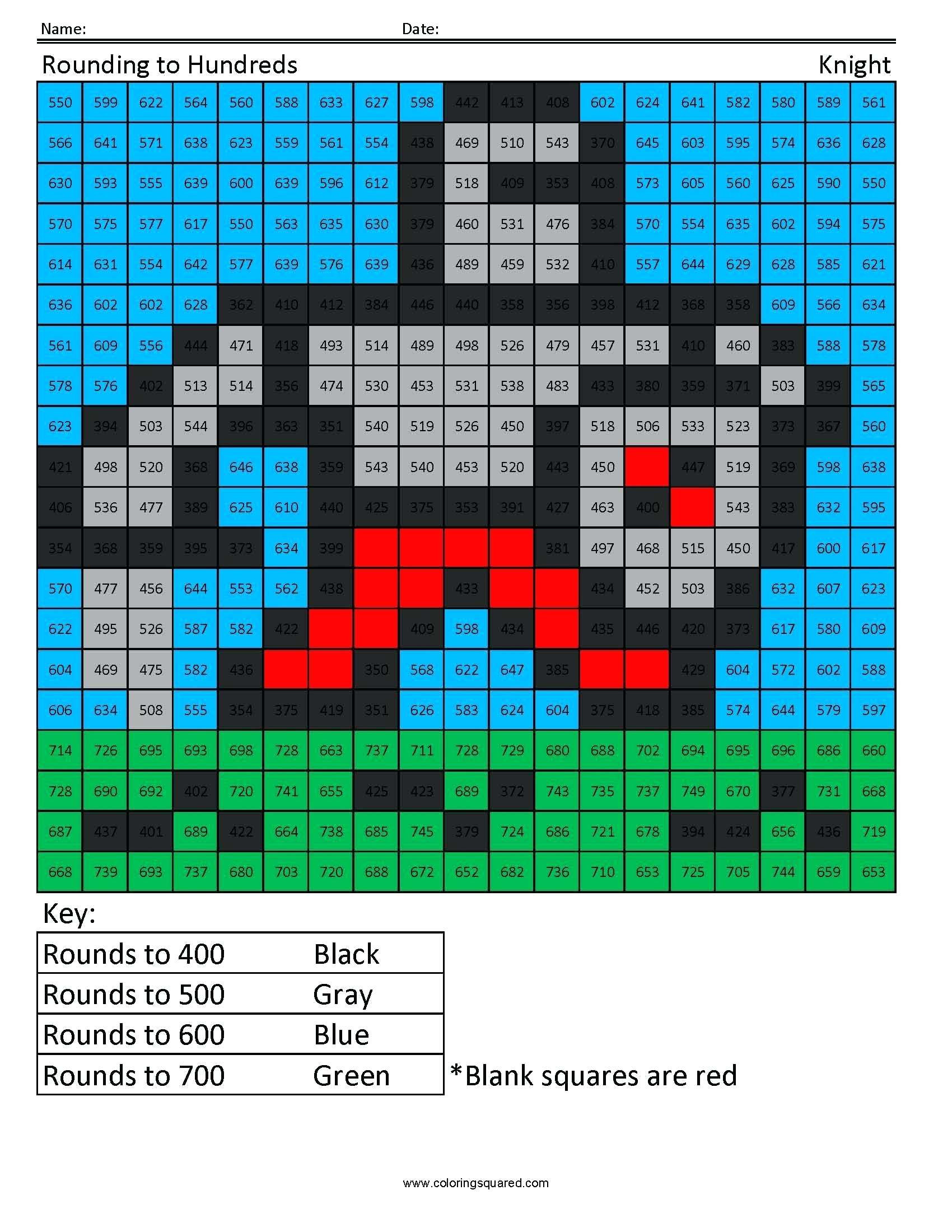 coloring book grade math squared rounding knight third worksheets