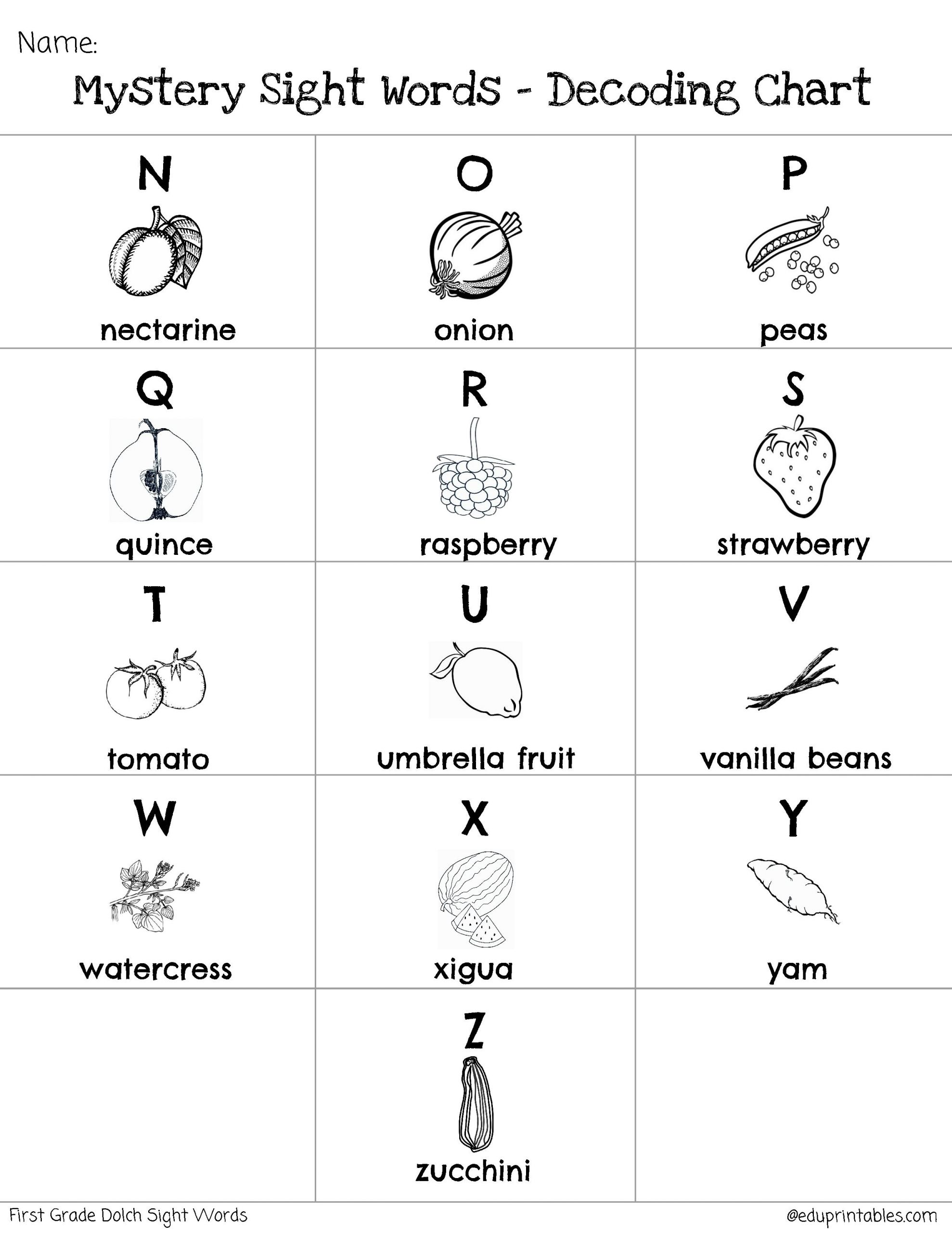 full mystery first grade dolch sight words fruit and ve able edition