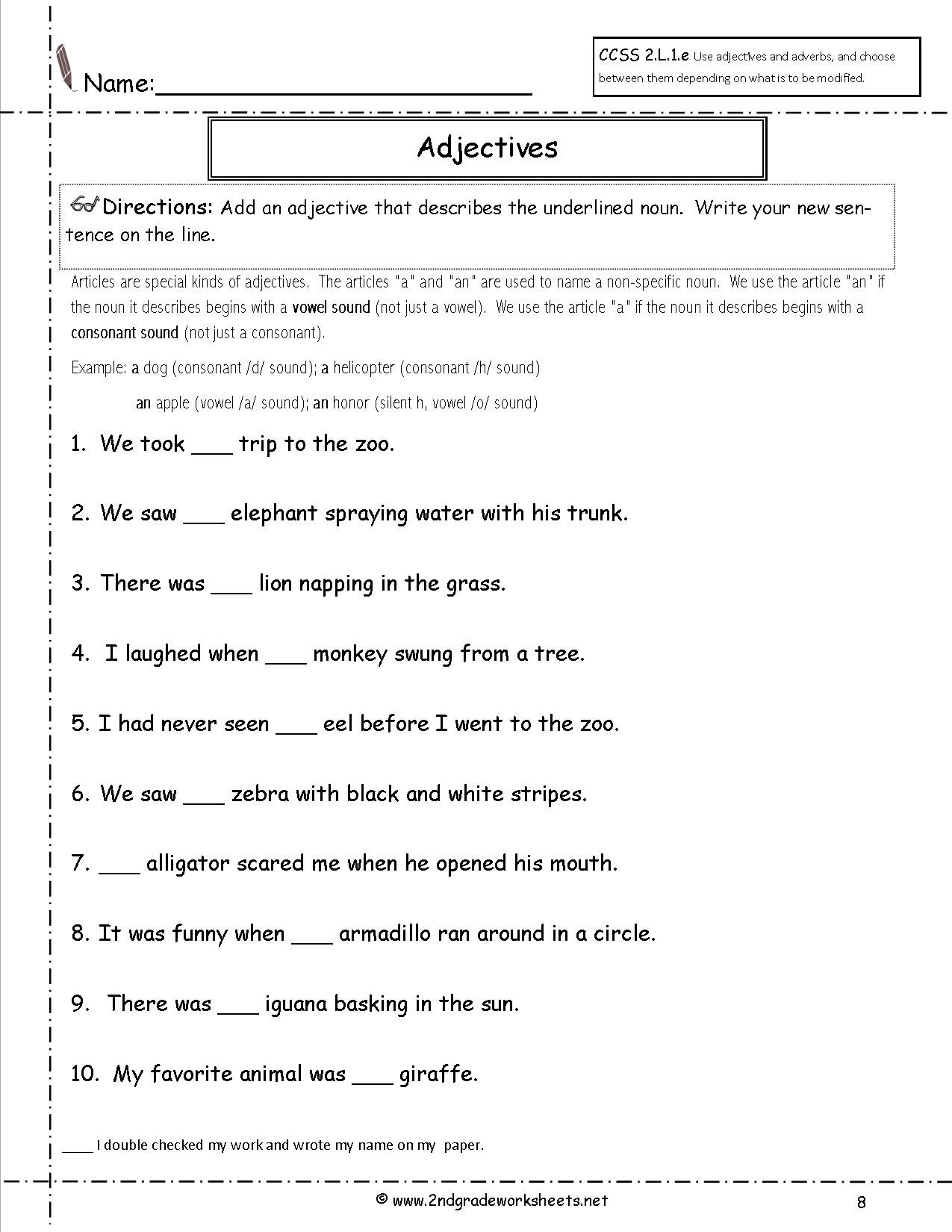 Free Grammar Worksheets Adjectives