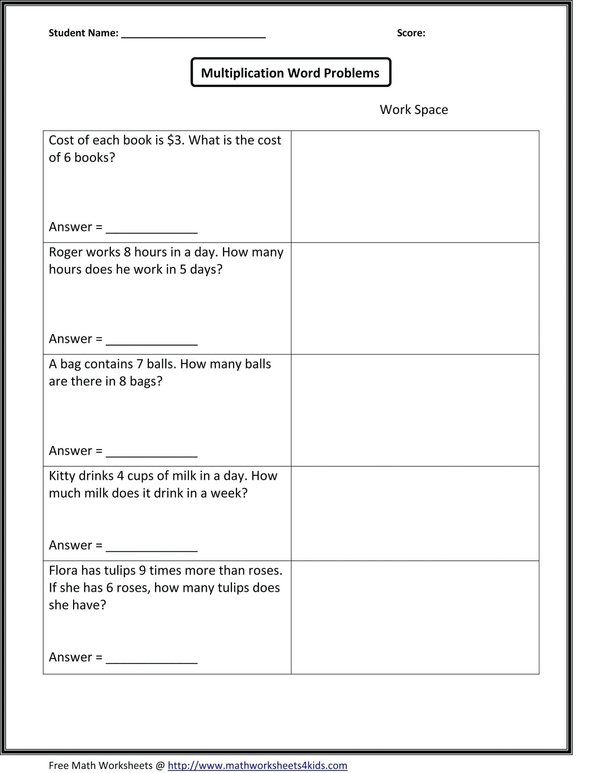 Free Math Worksheets Fifth Grade 5 Word Problems