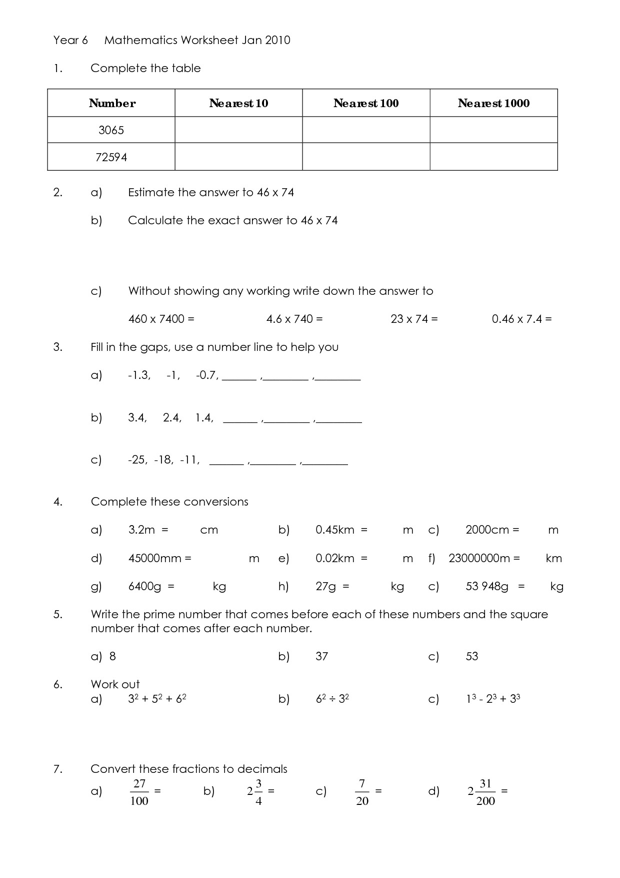 year 6 maths worksheets
