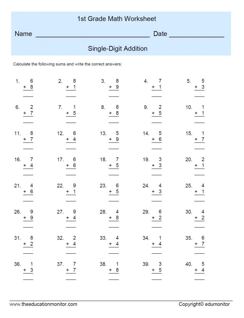 5 Free Math Worksheets First Grade 1 Addition Number Lines - AMP