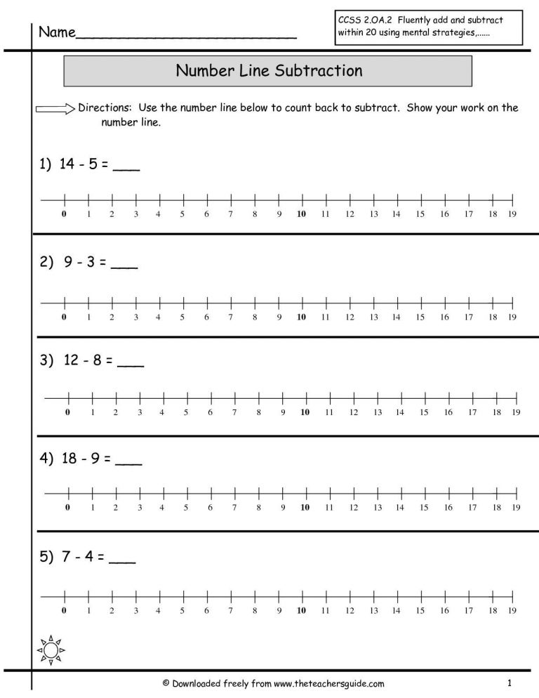 4 Free Math Worksheets First Grade 1 Subtraction Subtract 1 Digit From ...