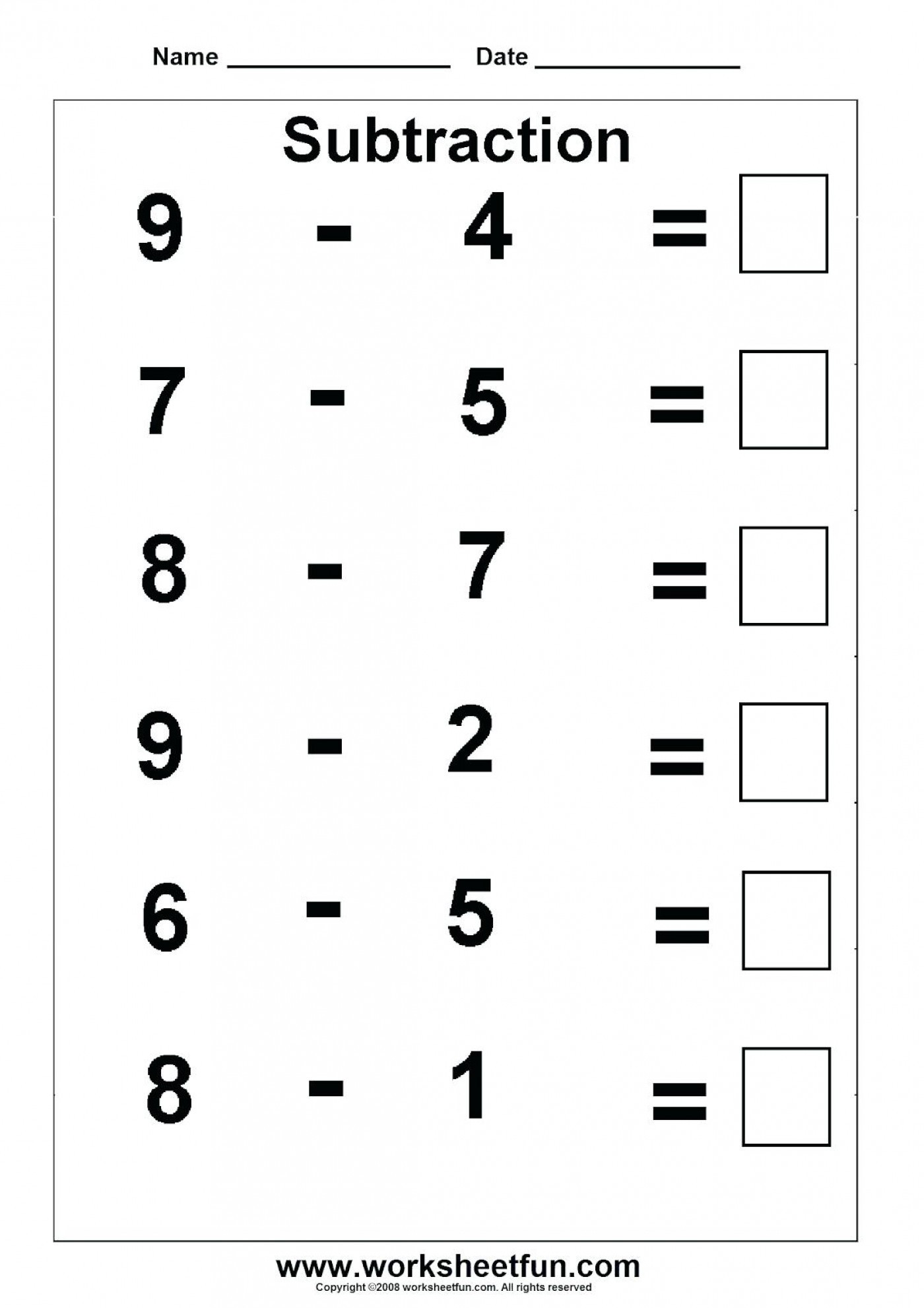 3 Free Math Worksheets First Grade 1 Subtraction