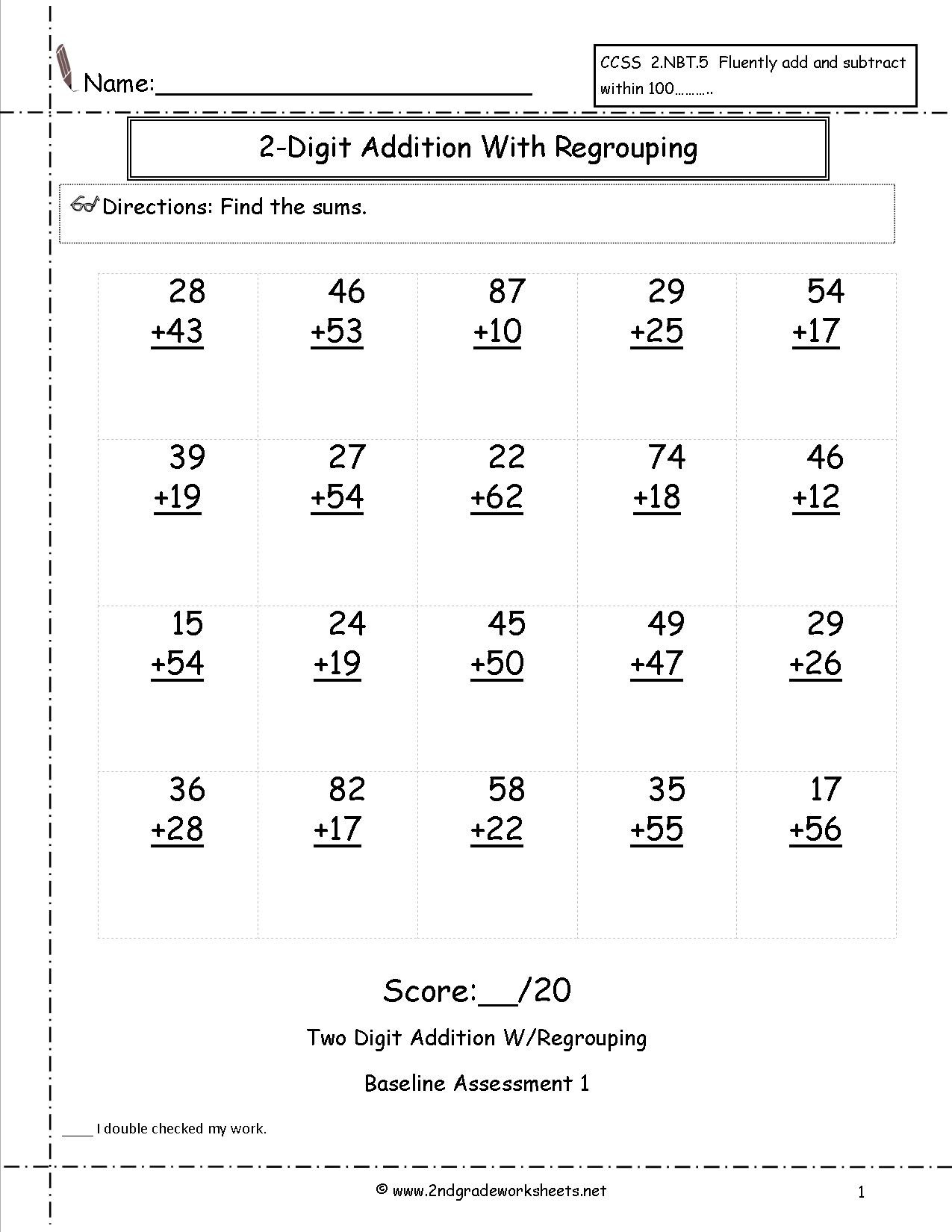 Free Math Worksheets Second Grade 2 Addition Add 2 Digit Plus 1 Digit Missing Addend No Regrouping