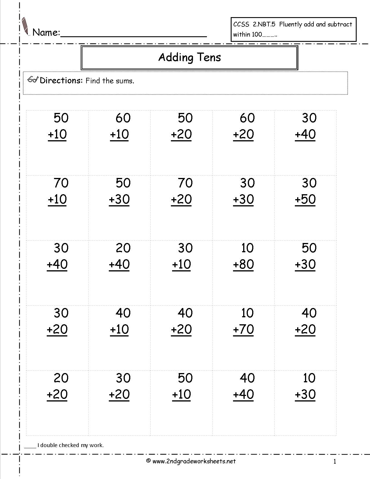 Free Math Worksheets Second Grade 2 Addition Add 3 Single Digit Numbers