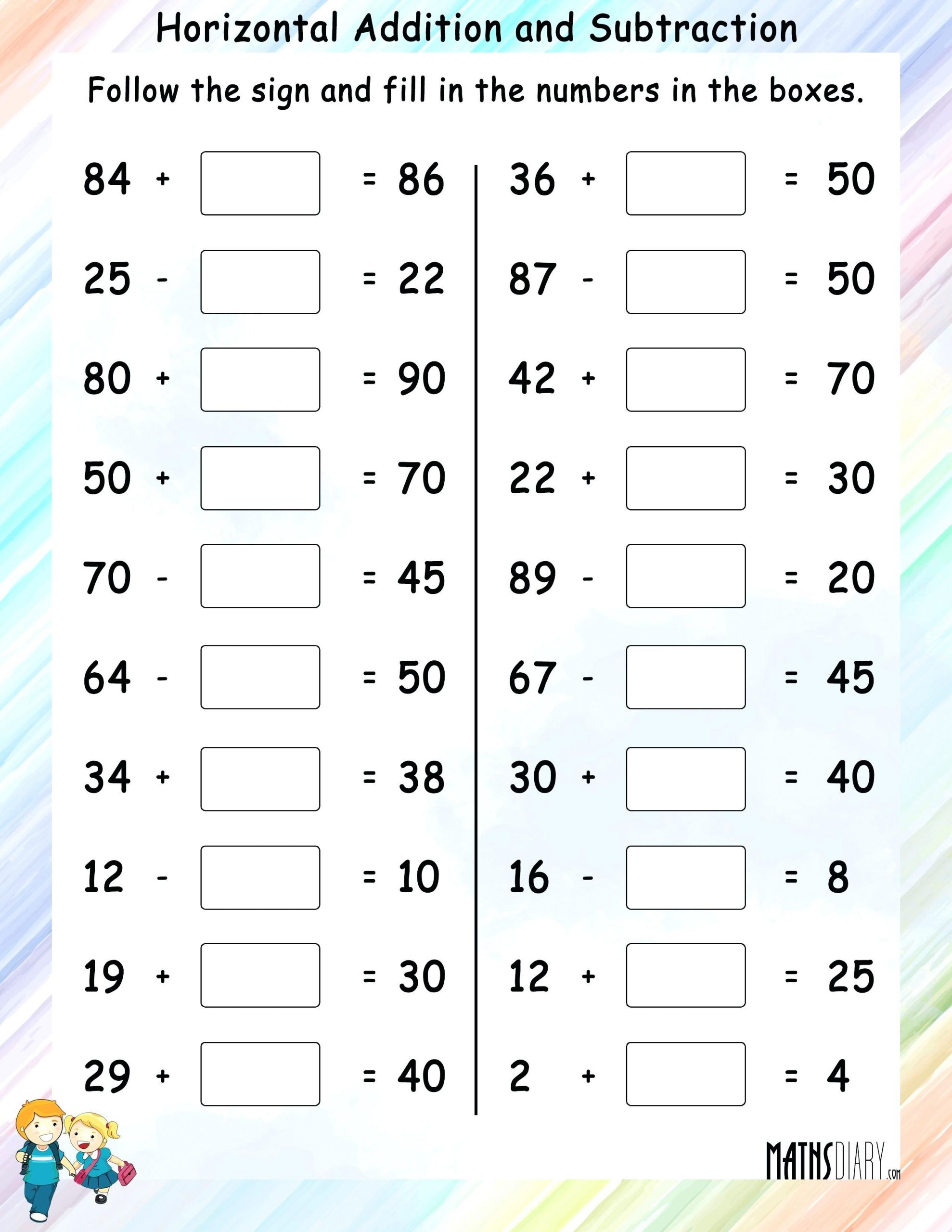 Free Math Worksheets Second Grade 2 Addition Add In Columns Missing Addend