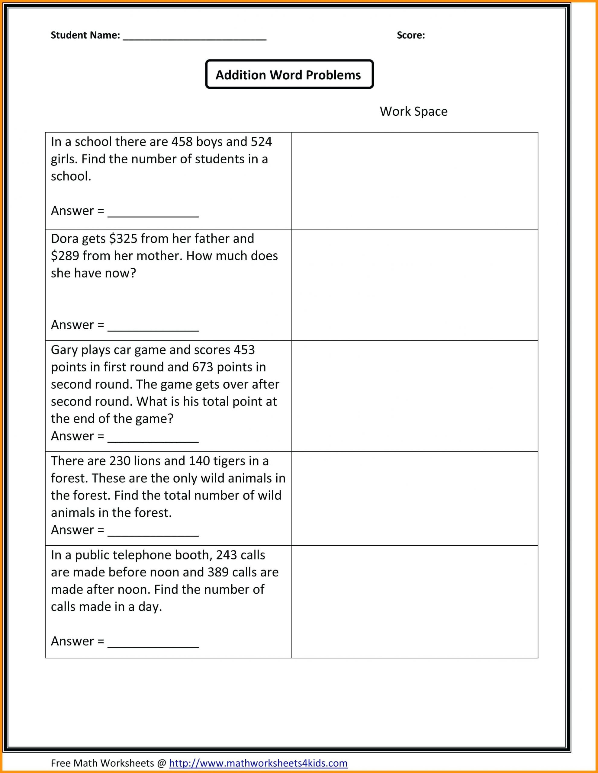 Free Math Worksheets Second Grade 2 Addition Adding 3 Digit and 1 Digit Numbers