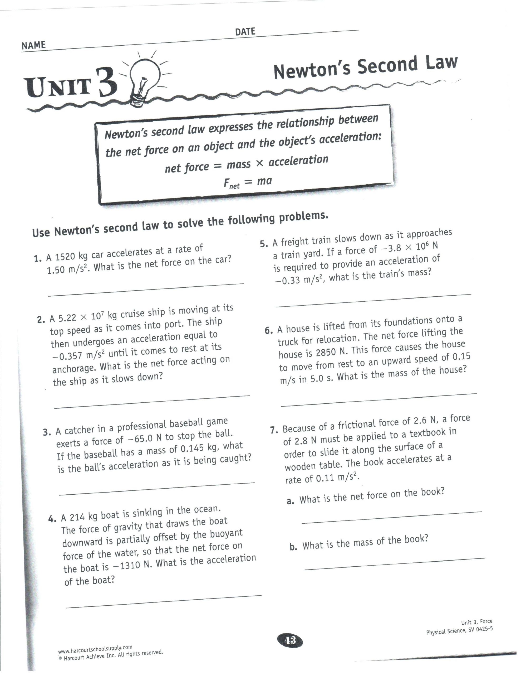 examples of newtons 2nd law math newtons law worksheet and key physical science newtons law math games for 3rd grade
