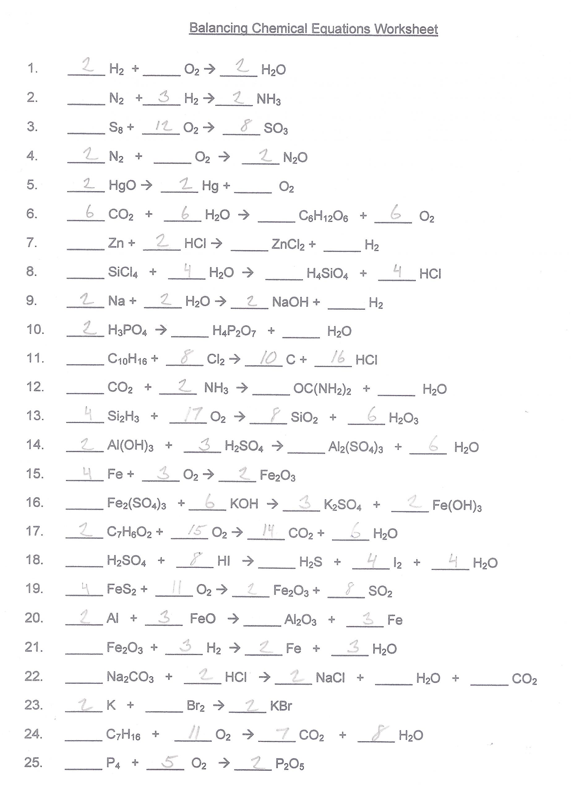 balancing chemical equations worksheet answer key of balancing equations worksheet answers chemistry