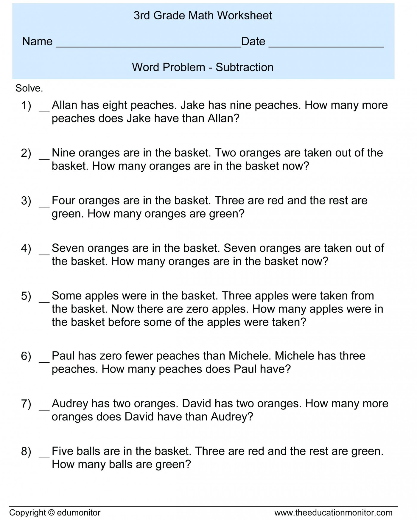 Free Math Worksheets Second Grade 2 Subtraction Add and Subtract 3 Single Digit Numbers
