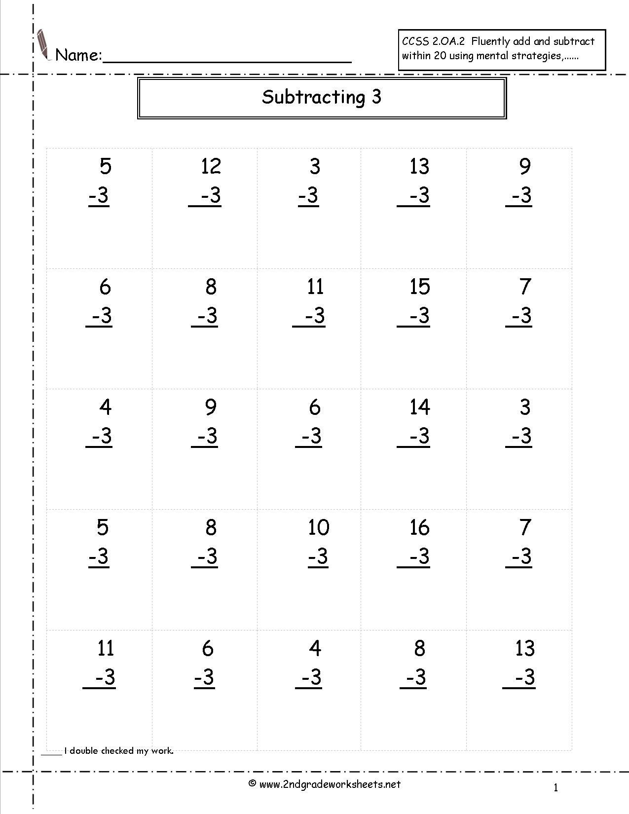 Free Math Worksheets Second Grade 2 Subtraction Add and Subtract 4 Single Digit Numbers