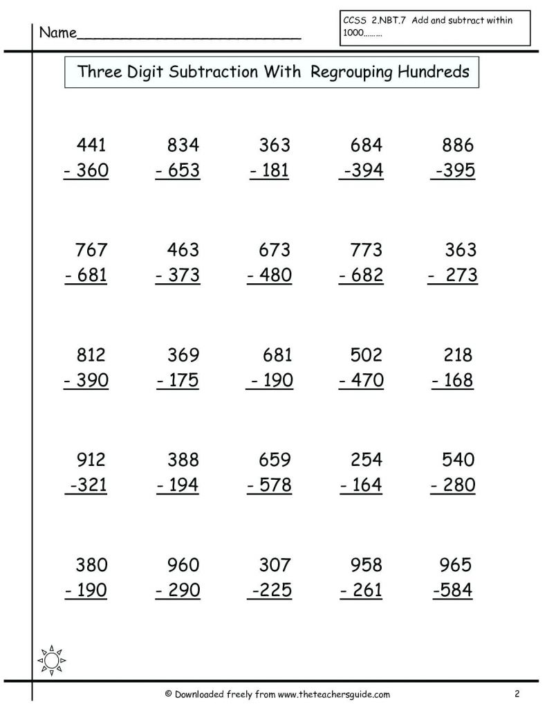 3 Free Math Worksheets Second Grade 2 Subtraction Subtract 2 Digit ...