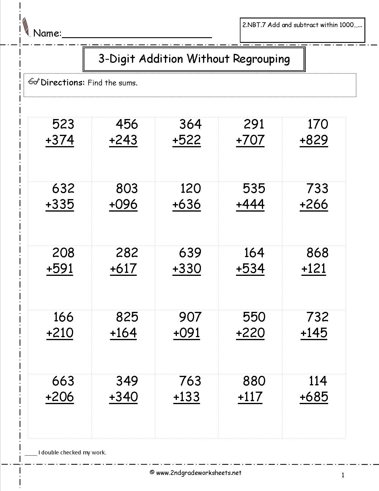 Free Math Worksheets Second Grade 2 Subtraction Subtract 2 Digit Numbers No Regrouping