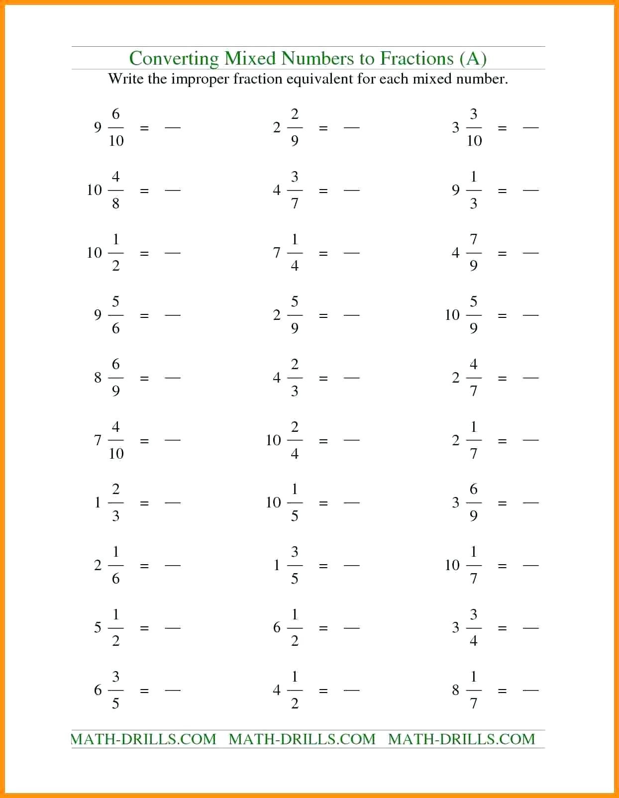 Free Math Worksheets Third Grade 3 Fractions and Decimals Comparing Fractions Improper