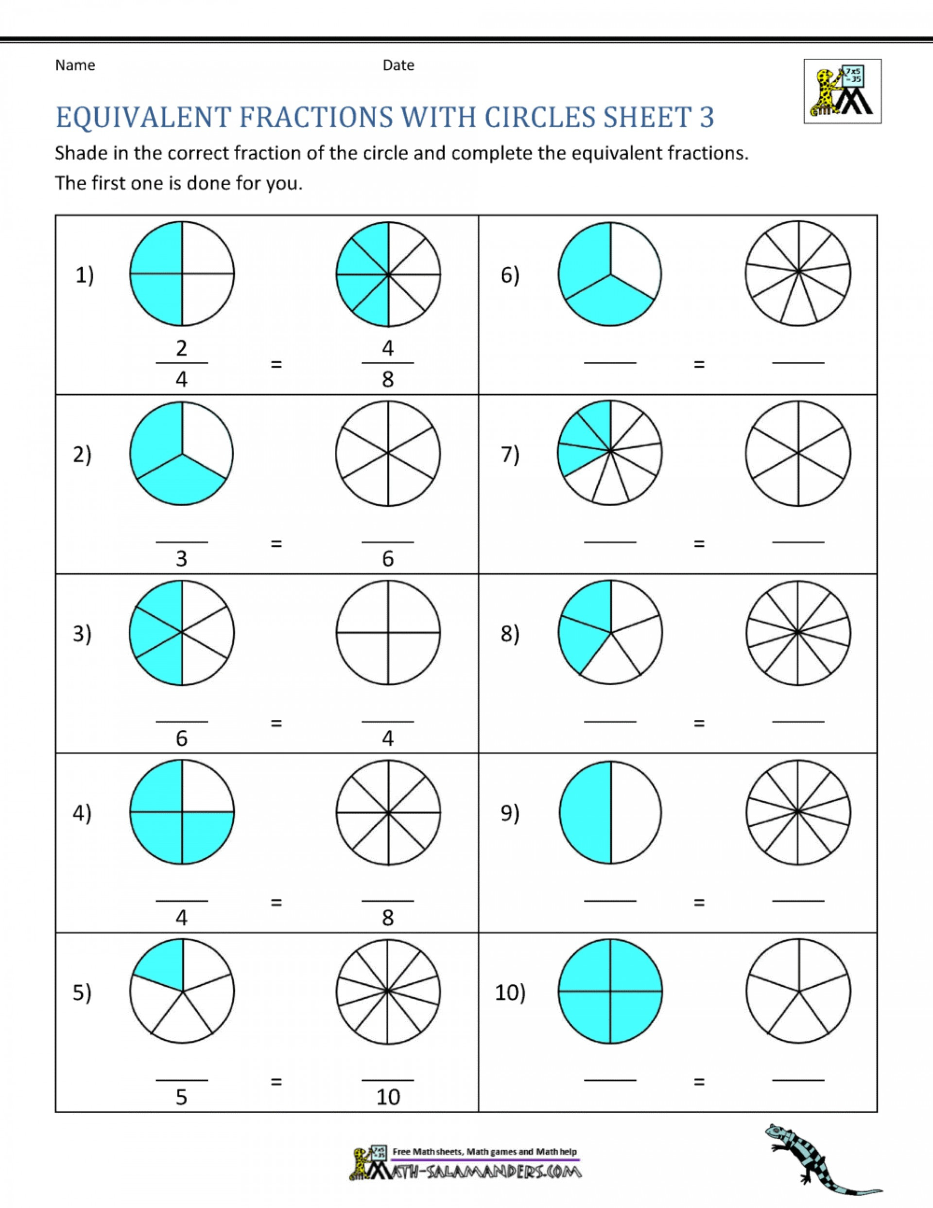 Free Math Worksheets Third Grade 3 Fractions and Decimals Comparing Fractions Mixed Numbers