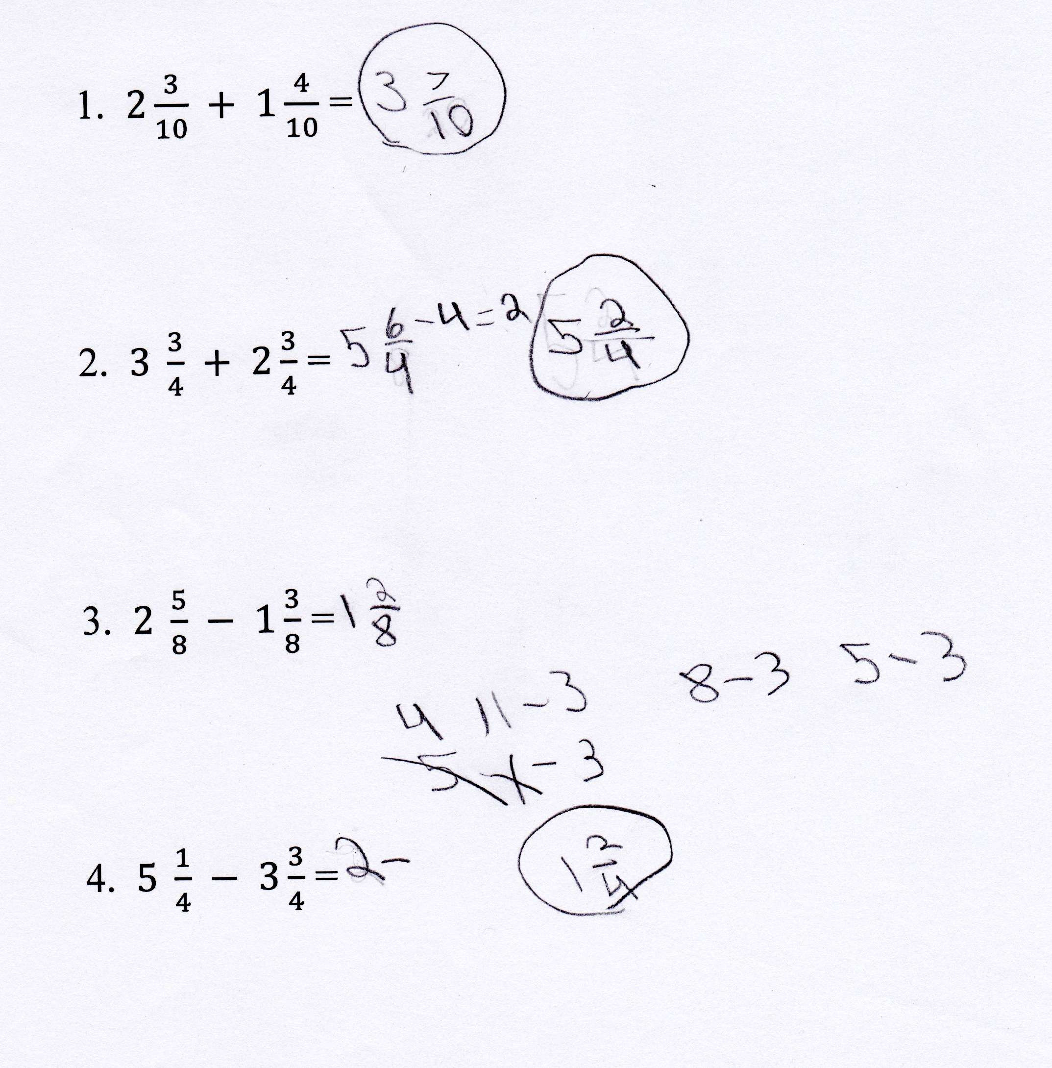 Free Math Worksheets Third Grade 3 Fractions and Decimals Subtracting Improper Fractions Like Denominators