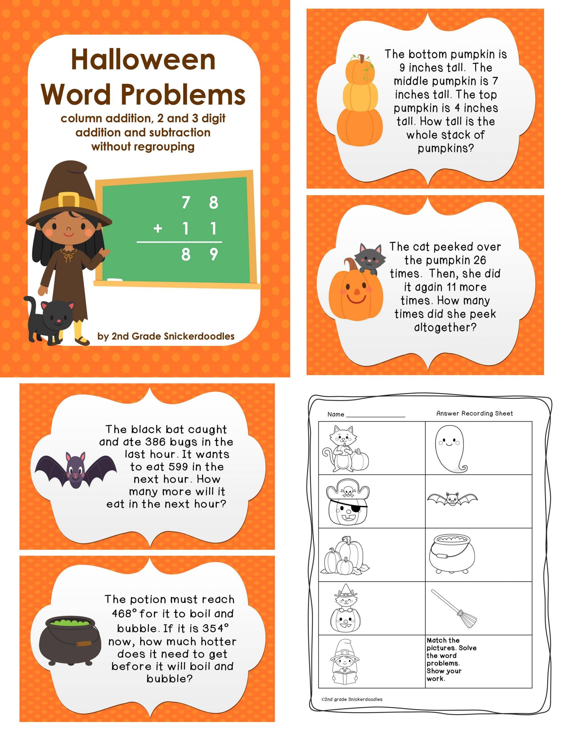 full halloween word problems addition and subtraction without regrouping