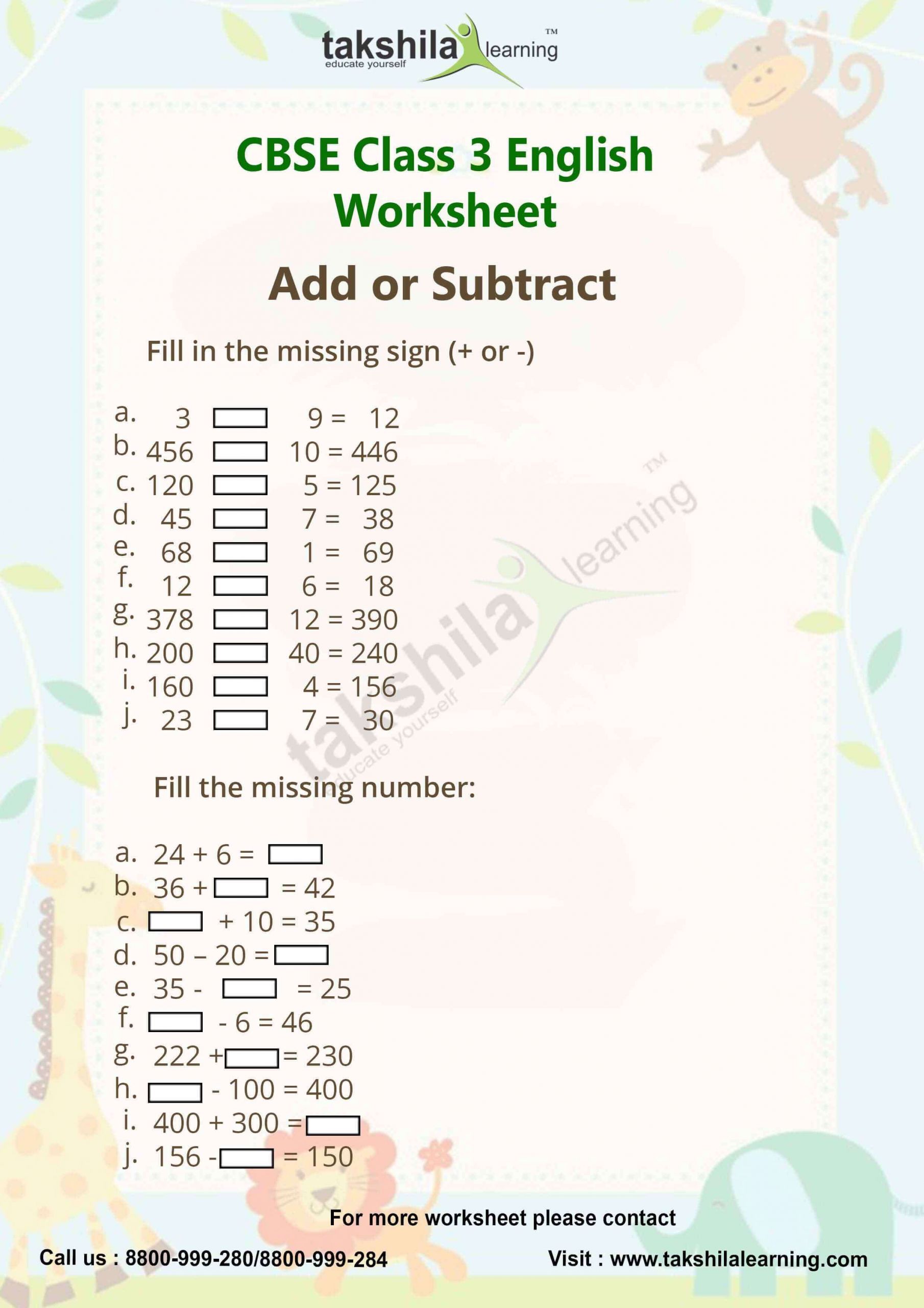 32 class 3 maths worksheet add or subtract topic of class 3 maths practice worksheet