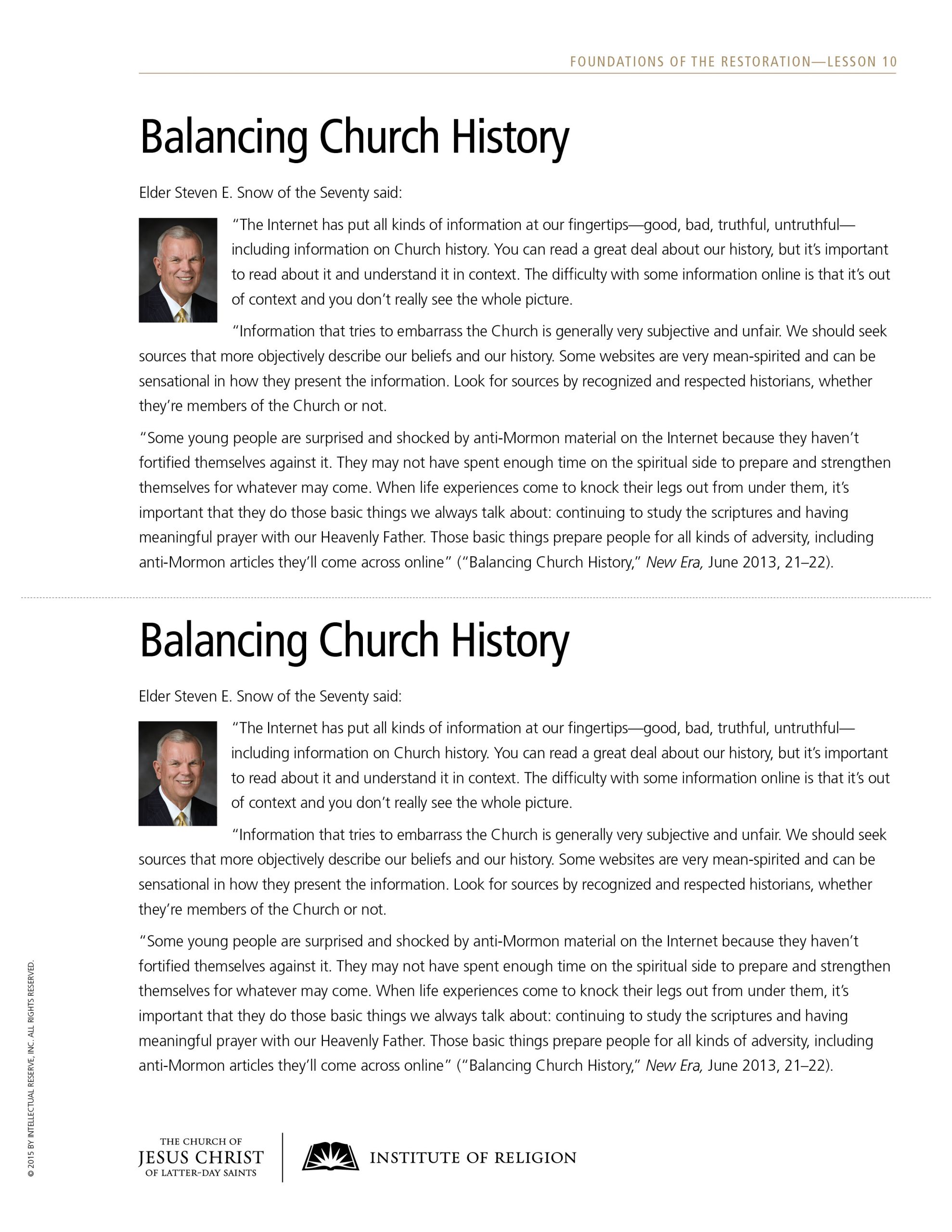 balancing church history