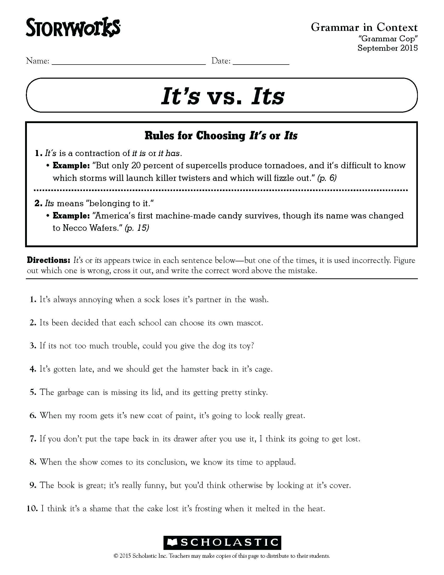 ideas of fourth grade grammar worksheets for excel