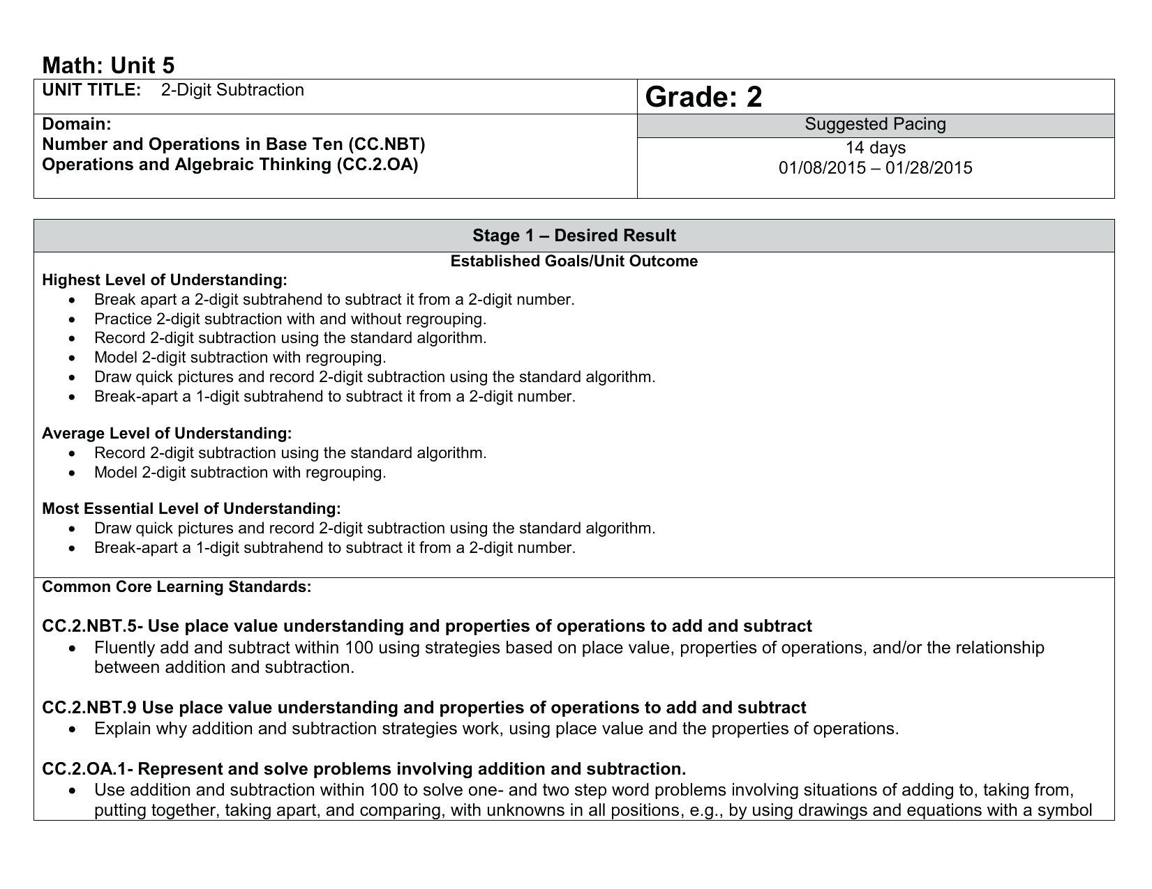 Sample Grade 2 Algebra