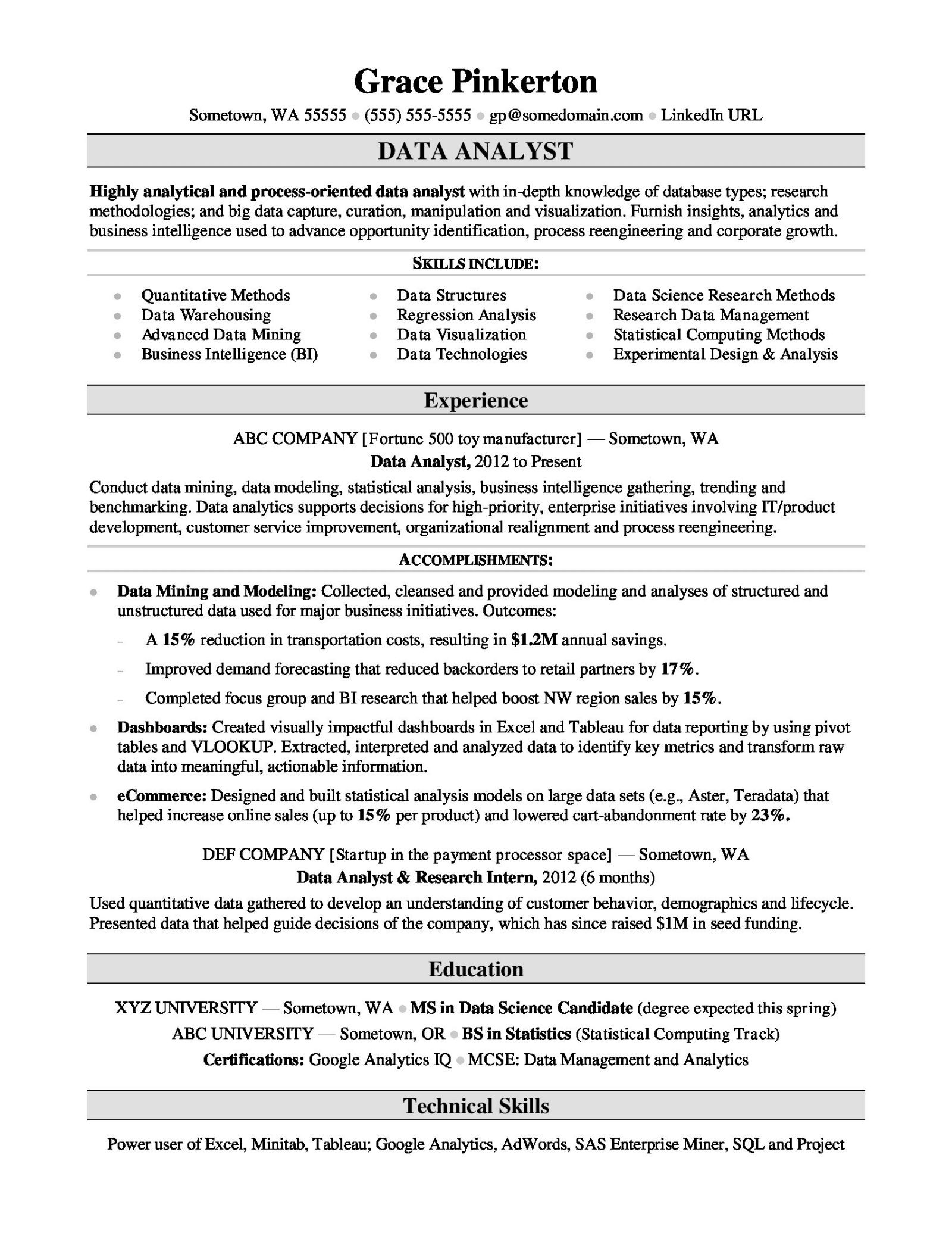 Sample Grade 3 Data Analysis