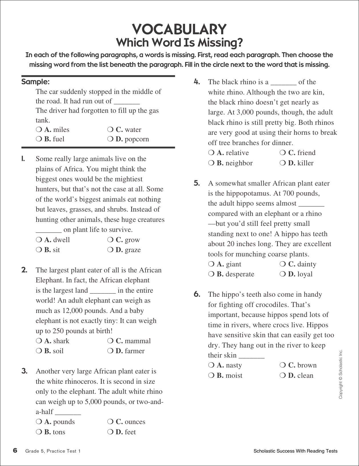 Sample Grade 4 Vocabulary