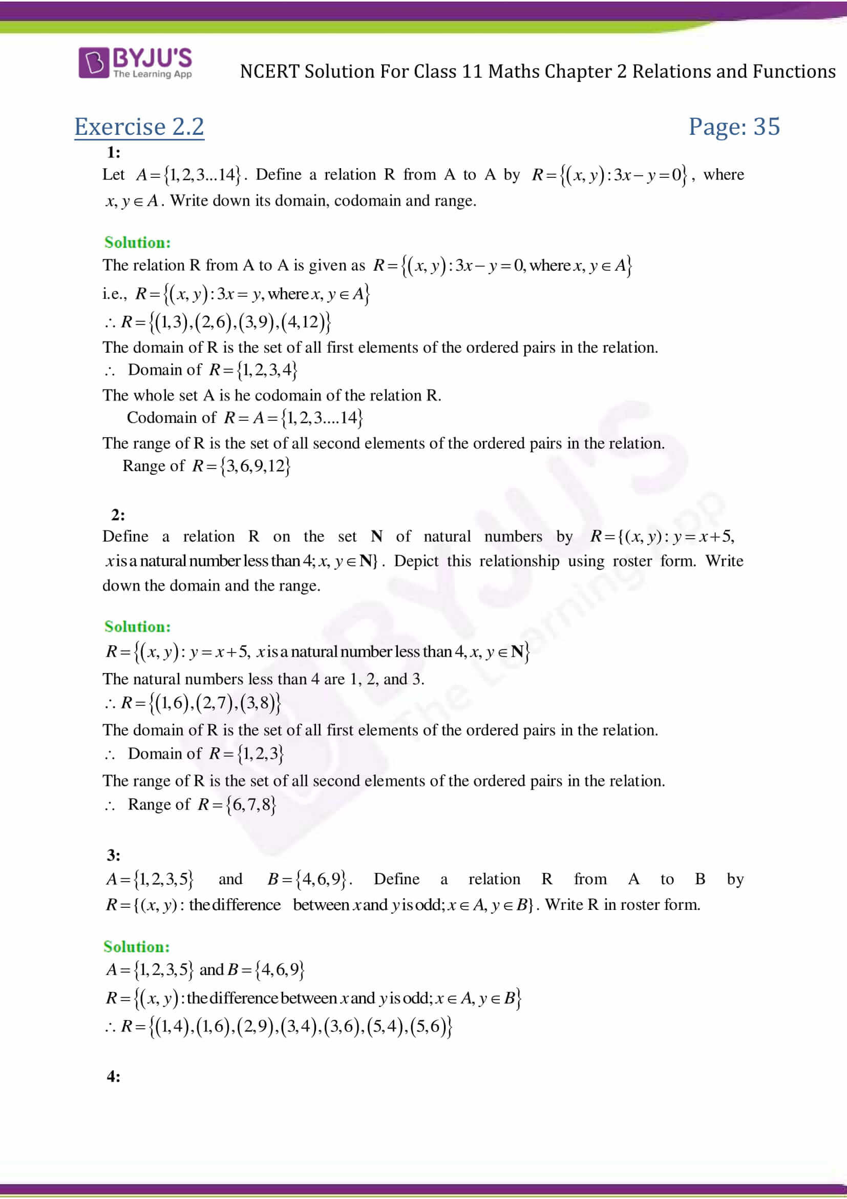 NCERT Solution For Class 11 Maths Chapter 2 Relations and Functions Exercise 2 2 part 1