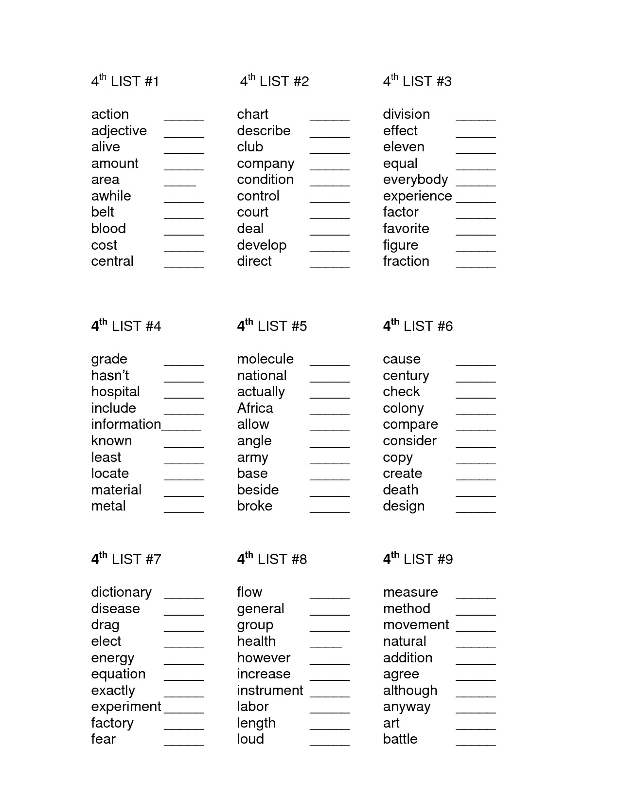 Spelling Worksheets Fourth Grade 4 Spelling Words