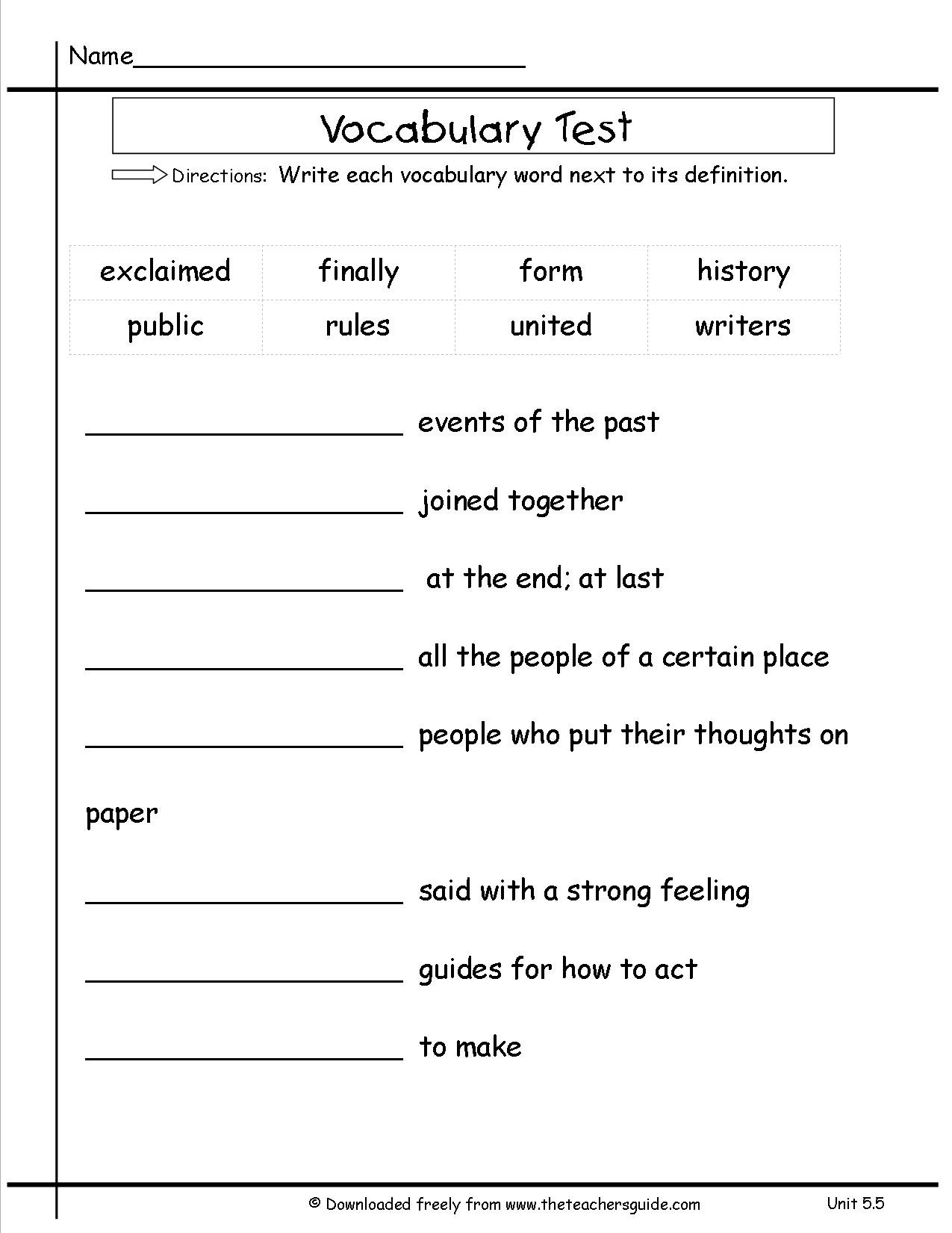 Vocabulary Worksheets Second Grade 2