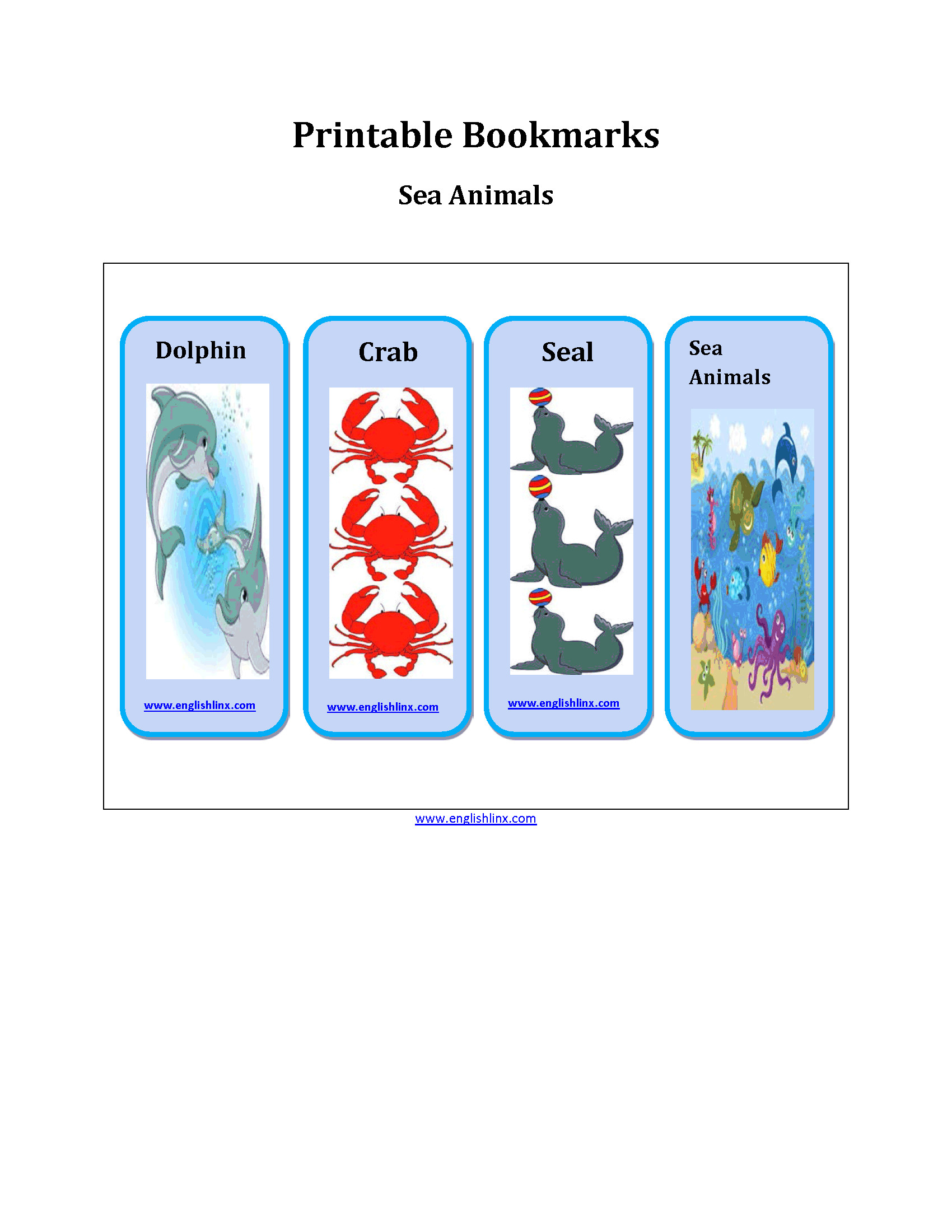 Sea Animals Bookmarks
